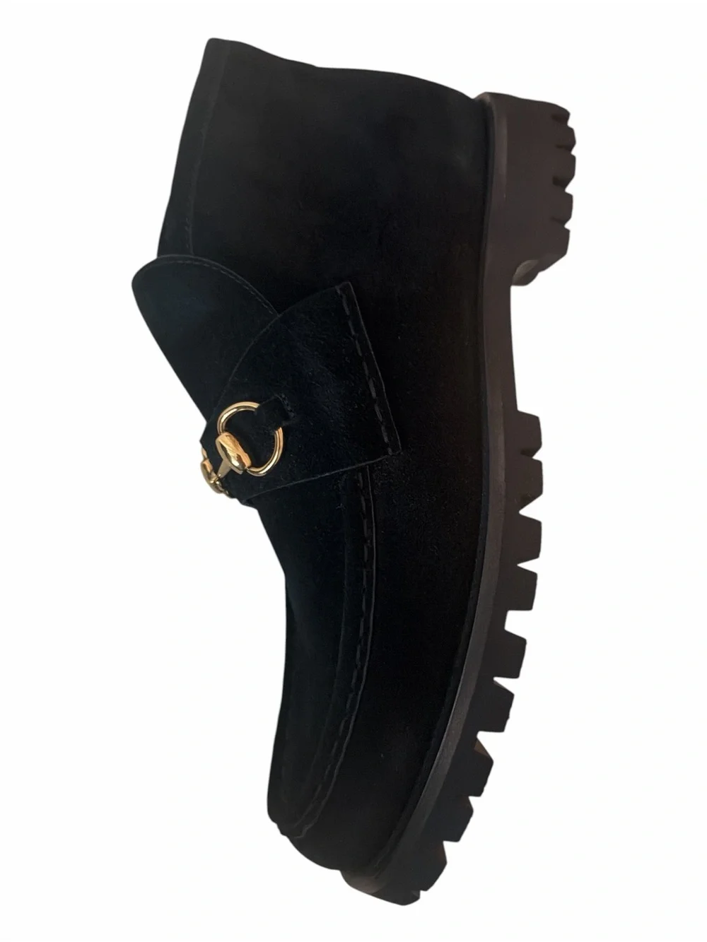 Gucci Horsebit Black Suede Lug Sole Ankle Boots Size 40 NIB